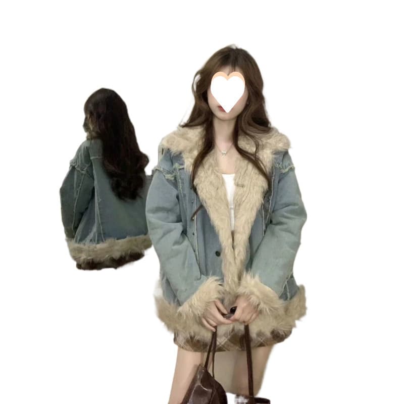 ボアファー付きデニムジャケット