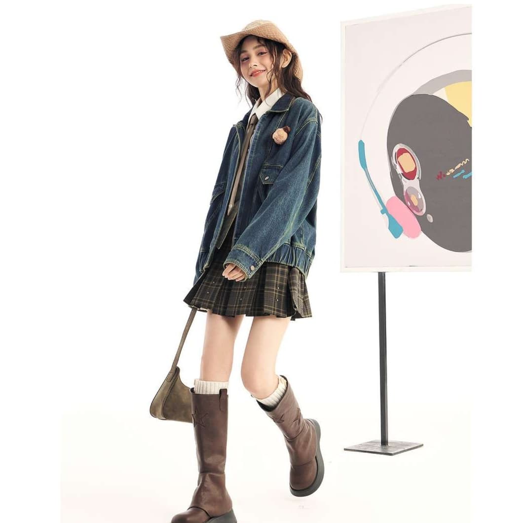 ゆったりカジュアル くまワッペン付きデニムジャケット