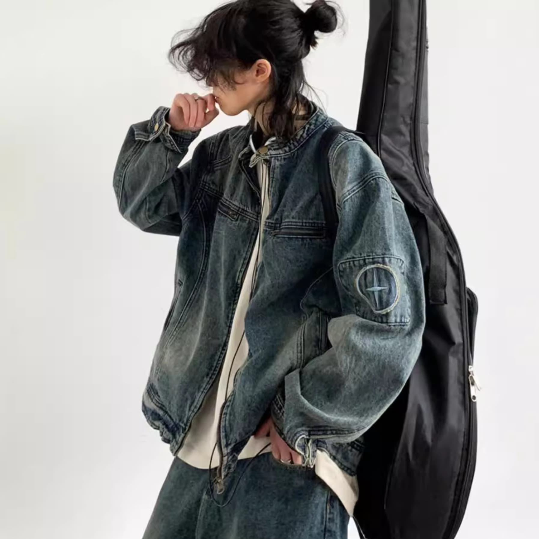 ワイドシルエットヴィンテージ風デニムジャケット