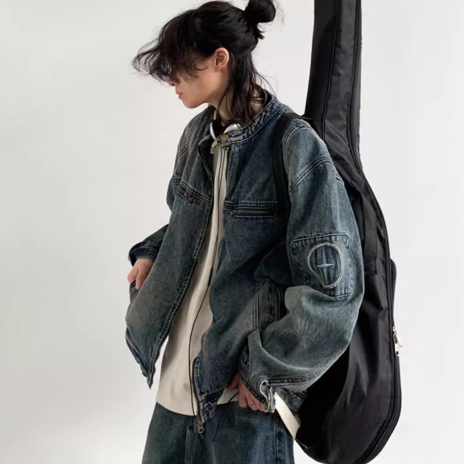 ワイドシルエットヴィンテージ風デニムジャケット