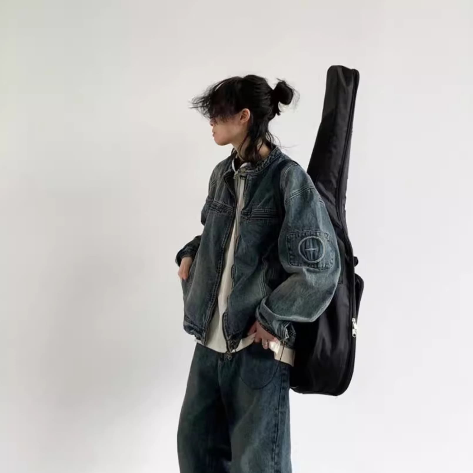 ワイドシルエットヴィンテージ風デニムジャケット