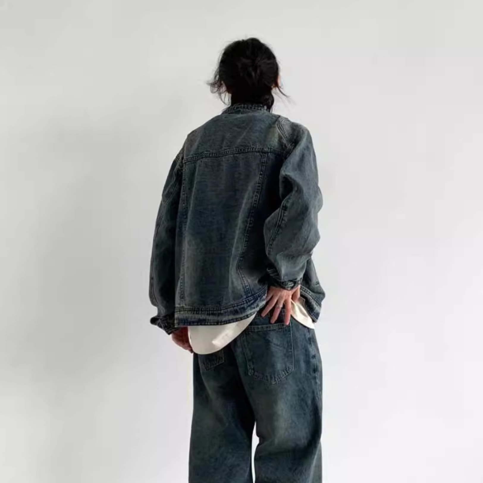 ワイドシルエットヴィンテージ風デニムジャケット