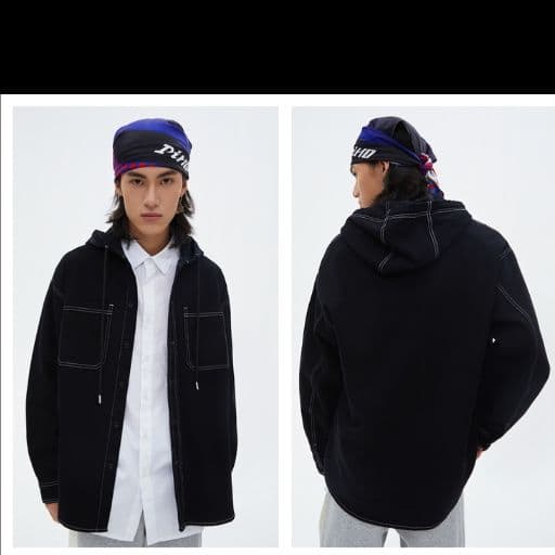 デニムジャケット フード付きステッチデニムジャケット