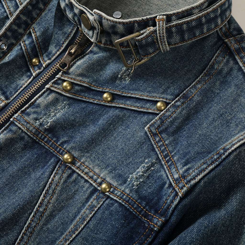 スタッズ付きヴィンテージ加工デニムジャケット