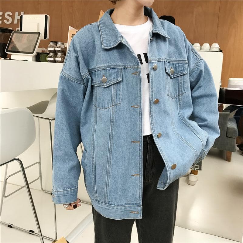 デニムジャケット ゆったりシルエット胸ポケット付きレディースデニムジャケット