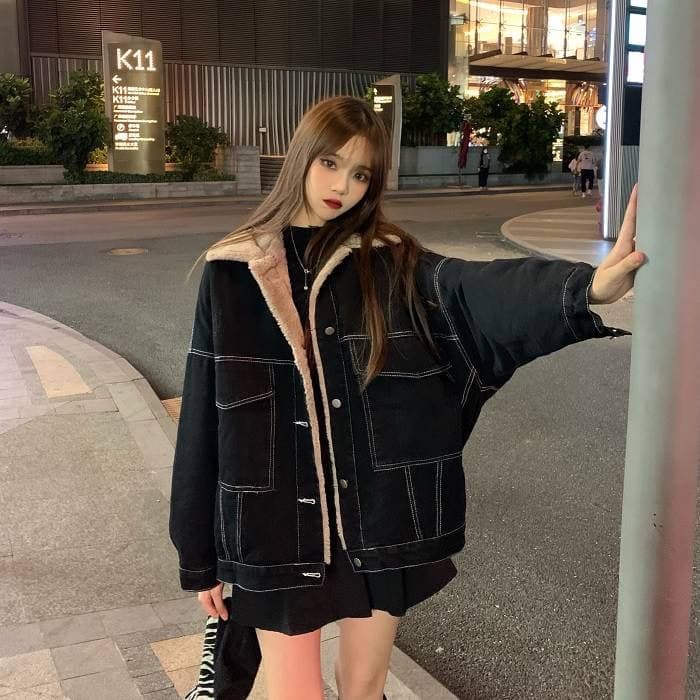 ボアライナー付きオーバーサイズデニムジャケット
