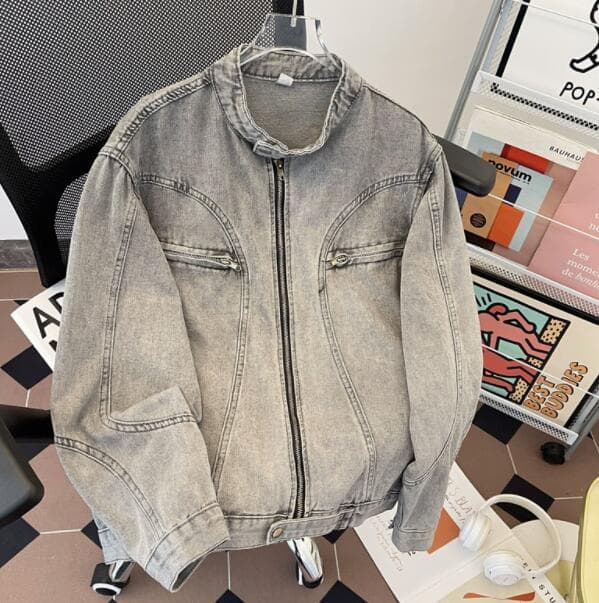 メンズ ジップアップ デニムジャケット グレー