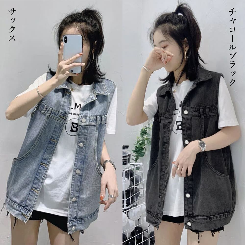 デニムジャケット デニムベスト レディース ノースリーブ ジレ