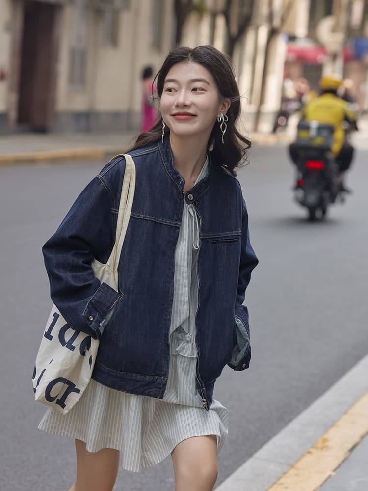 デニムジャケット シンプル上品 ゆったりデニムジャケット