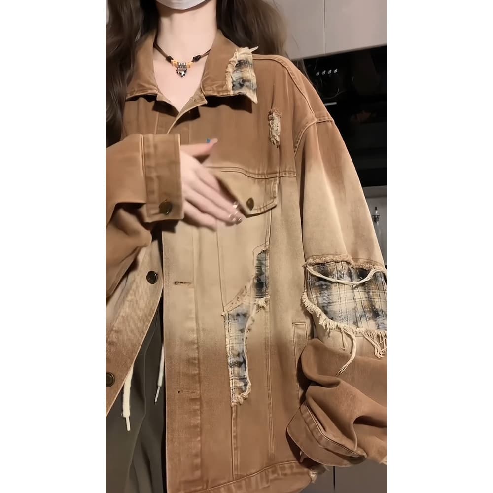 デニムジャケット クラシックデザイン ダメージ加工ジャケット