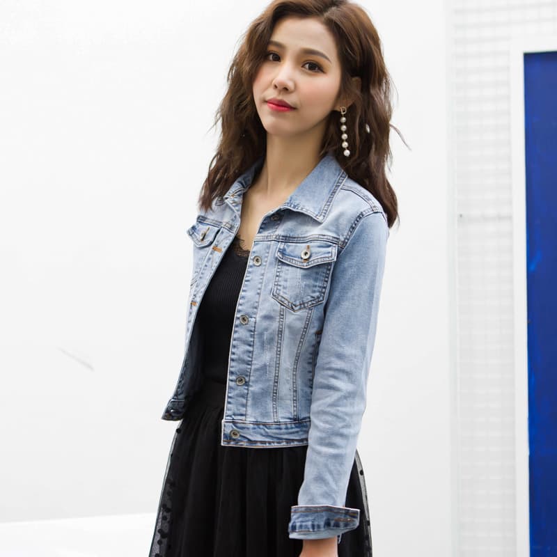 デニムジャケットシンプル美人クロップドデニムジャケット