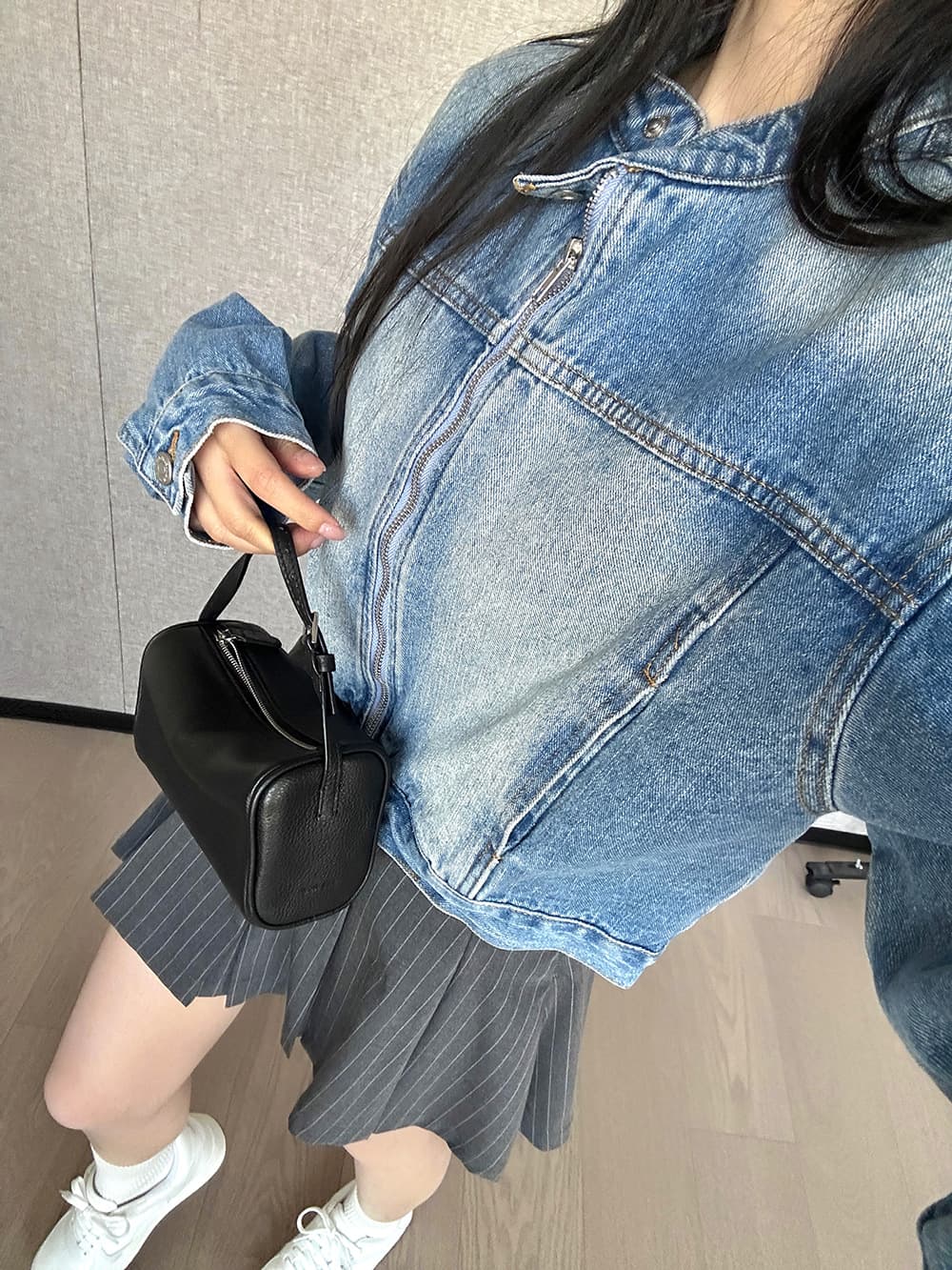 デニムジャケット ハイネックジップデニムブルゾン