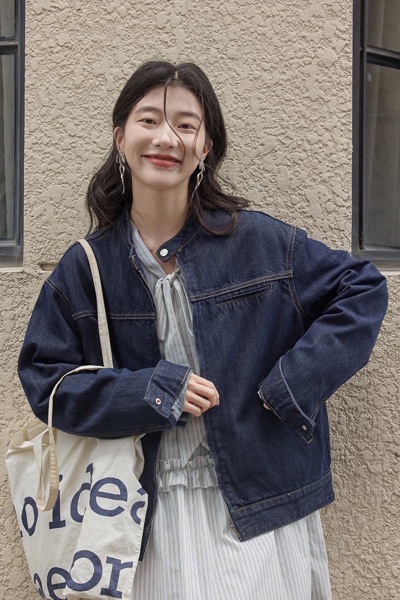 デニムジャケット シンプル上品 ゆったりデニムジャケット