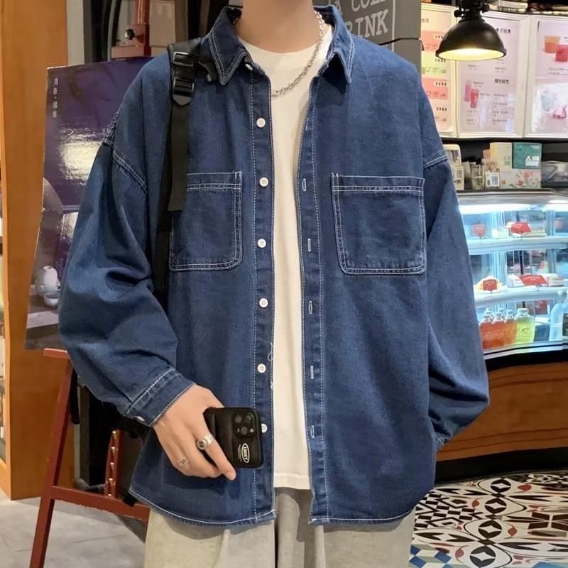 デニムジャケット ゆったりシルエット胸ポケットシャツ