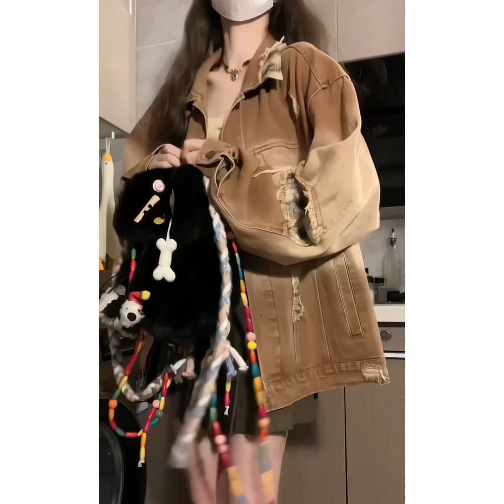 デニムジャケット クラシックデザイン ダメージ加工ジャケット