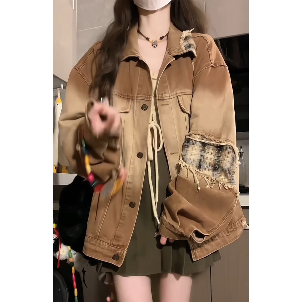 デニムジャケット クラシックデザイン ダメージ加工ジャケット