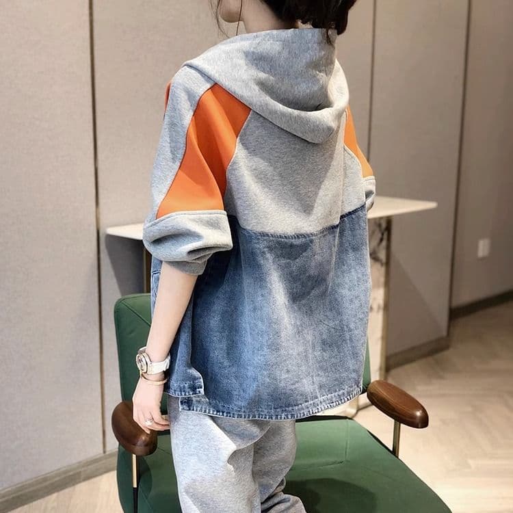 デニムジャケット スウェット切替デニムフーディジャケット