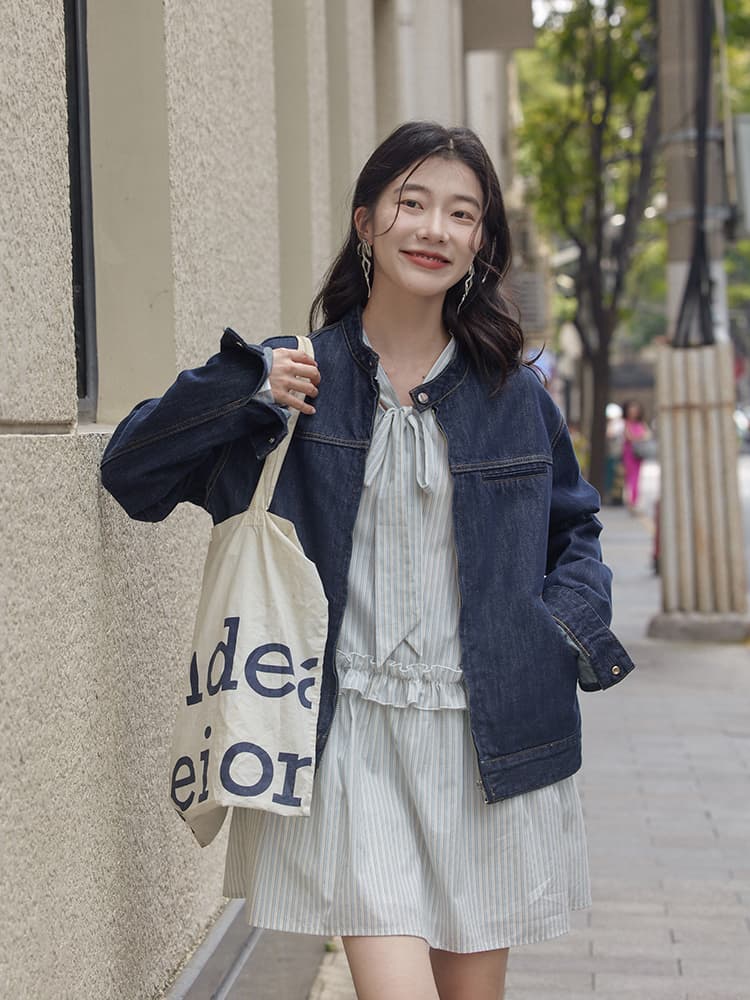 デニムジャケット シンプル上品 ゆったりデニムジャケット