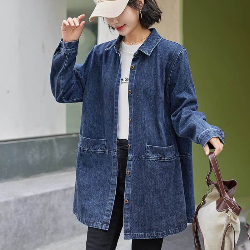 デニムジャケット ゆったりロング丈デニムシャツコート