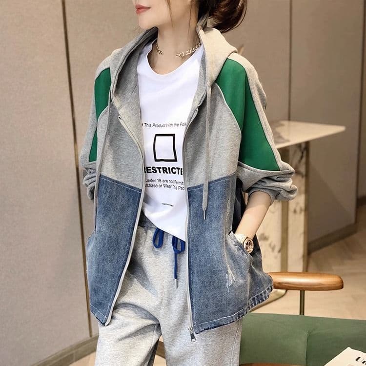 デニムジャケット スウェット切替デニムフーディジャケット